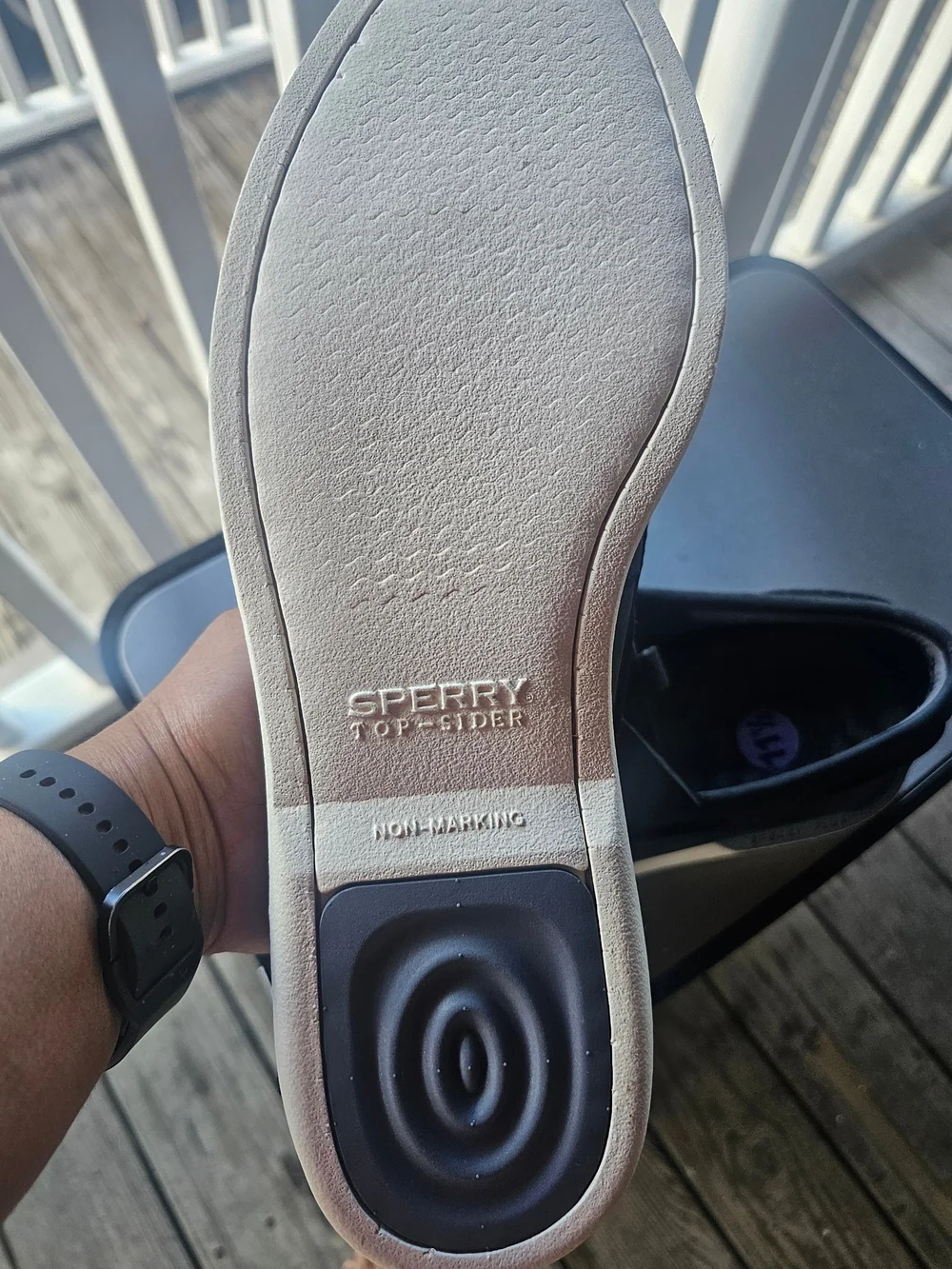 Sperry Black Leather Two-Eye Boat Shoes with Cream Sole Size 11.5